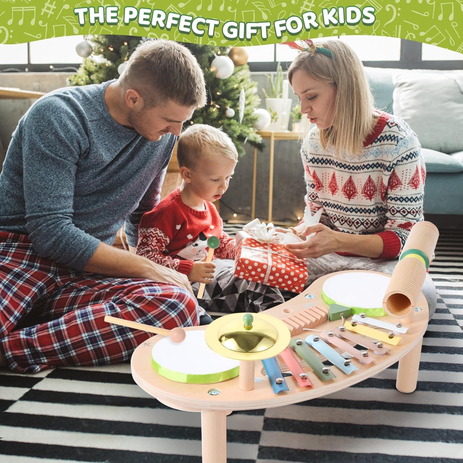 7 In 1 Wooden Kids Drum Set