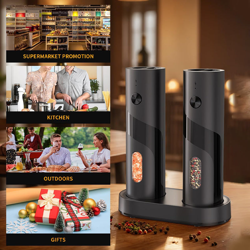 Electric Salt and Pepper Grinder Set with Charging Base