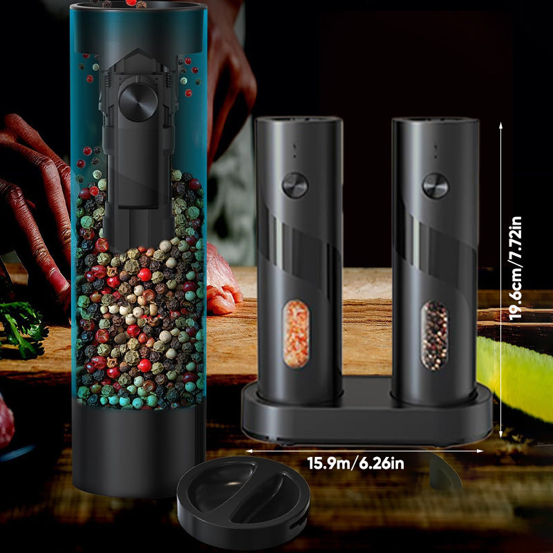 Electric Salt and Pepper Grinder Set with Charging Base