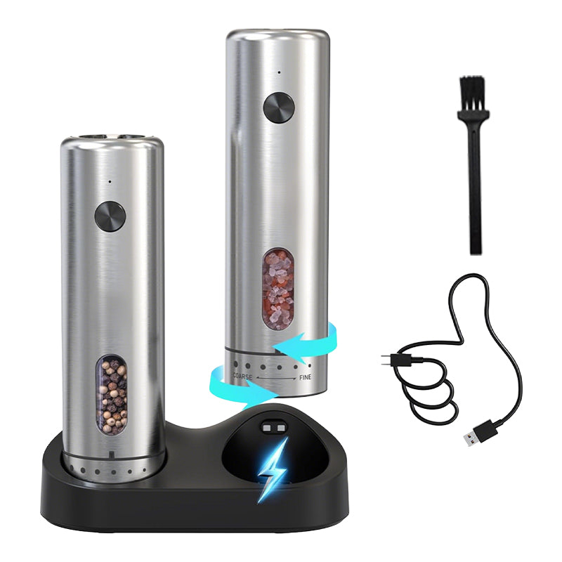 Electric Salt and Pepper Grinder Set with Charging Base