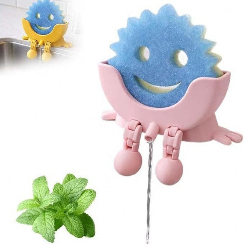 Cute Smiling Sponge Holder With Drainage