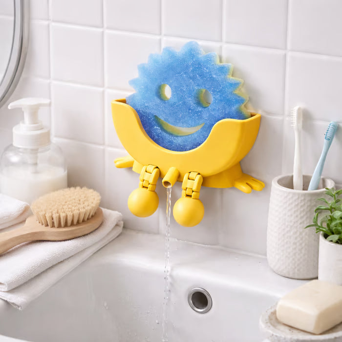 Cute Smiling Sponge Holder With Drainage