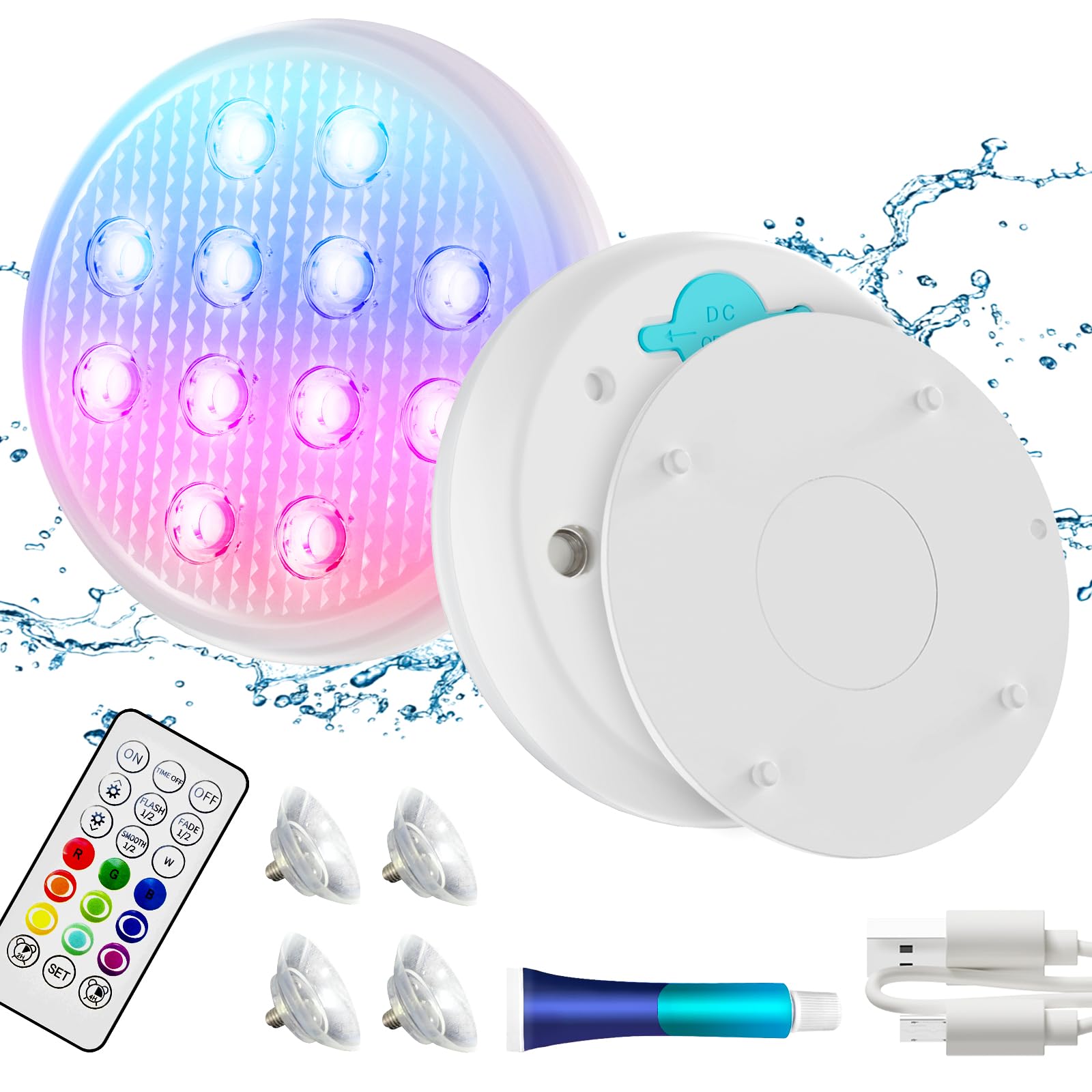 2/4 PCS-Ultra-High Brightness Rechargeable Submersible LED Lights with Remote