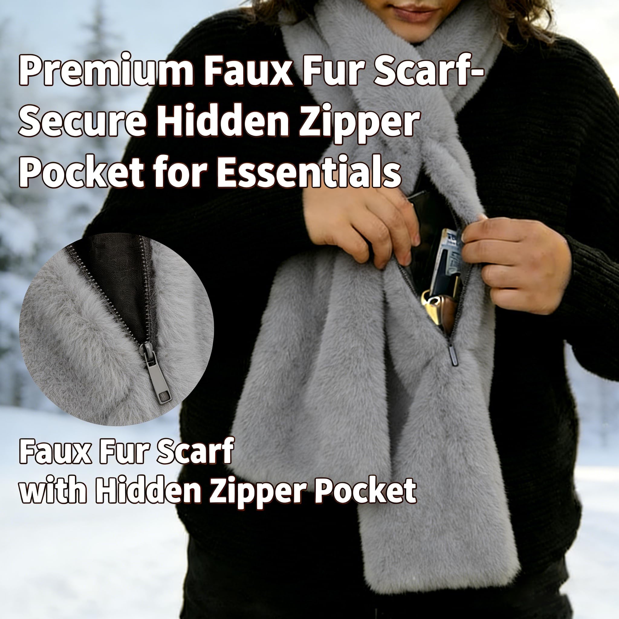 Faux Fur Scarf With Hidden Pocket