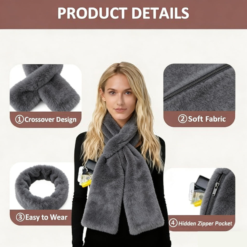 Faux Fur Scarf With Hidden Pocket