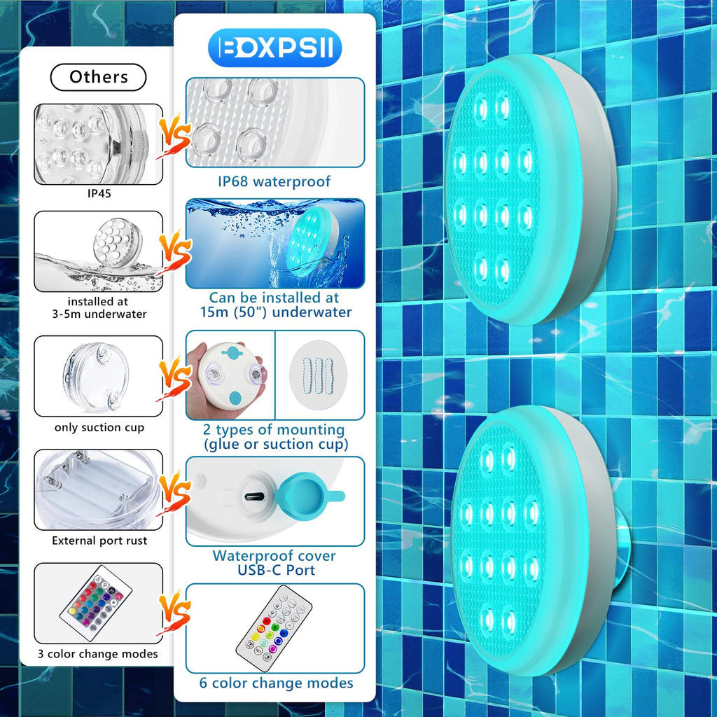 2/4 PCS-Ultra-High Brightness Rechargeable Submersible LED Lights with Remote