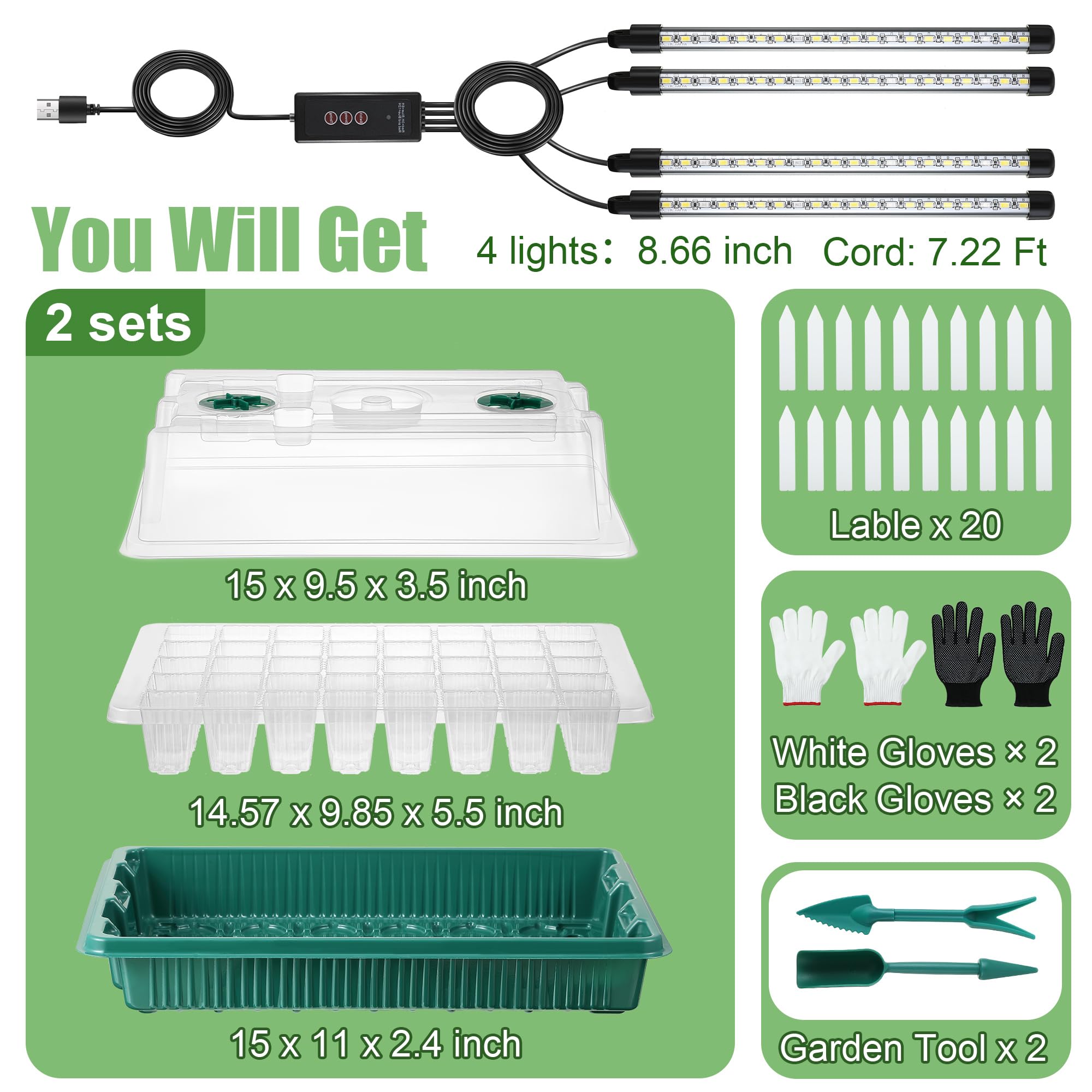 2 Pack Seed Starter Tray with Grow Light