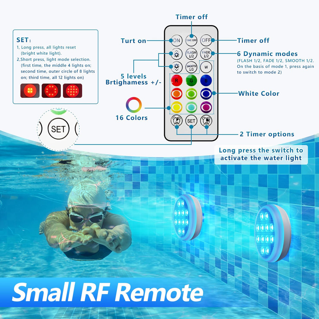 2/4 PCS-Ultra-High Brightness Rechargeable Submersible LED Lights with Remote