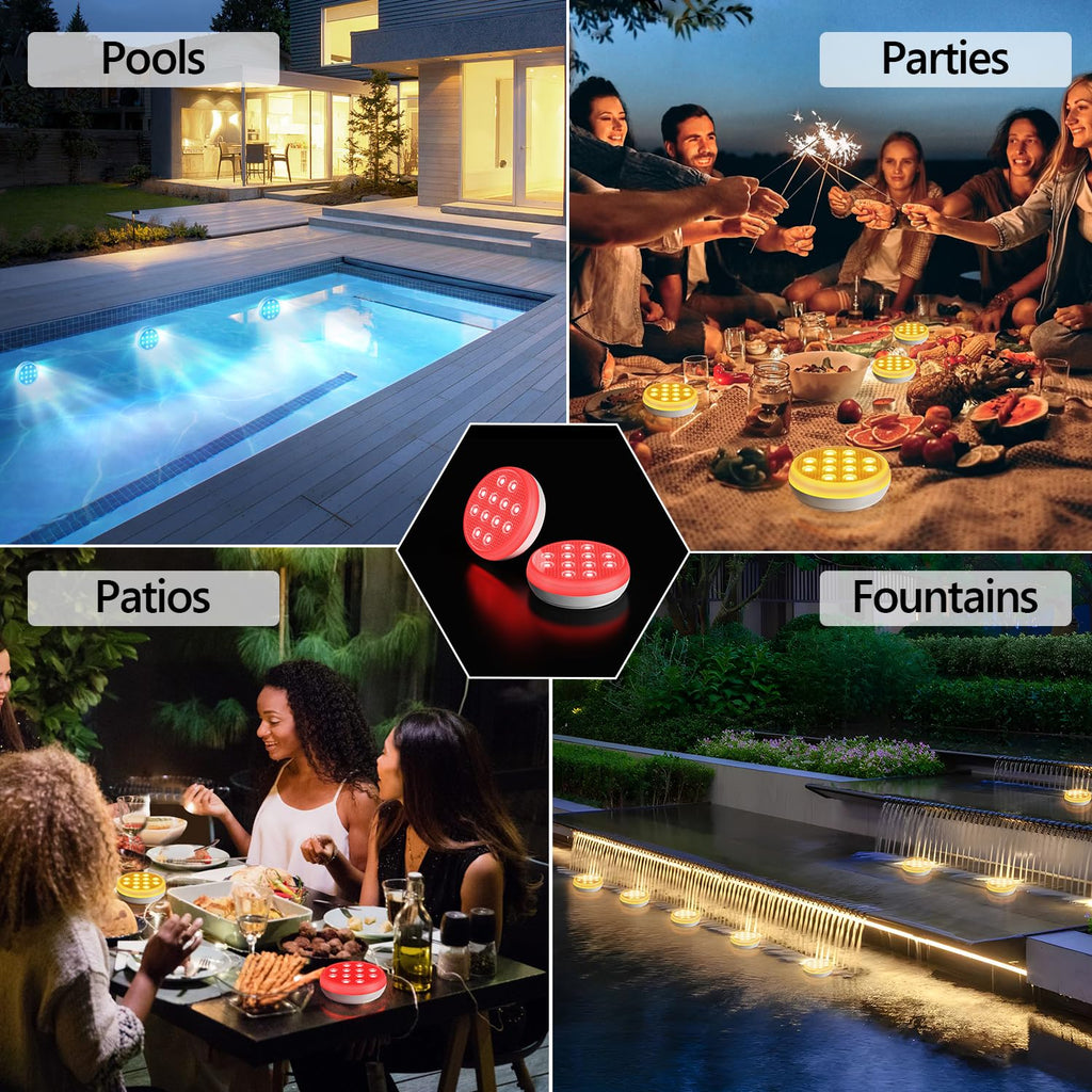 2/4 PCS-Ultra-High Brightness Rechargeable Submersible LED Lights with Remote