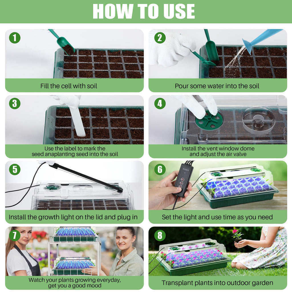 2 Pack Seed Starter Tray with Grow Light