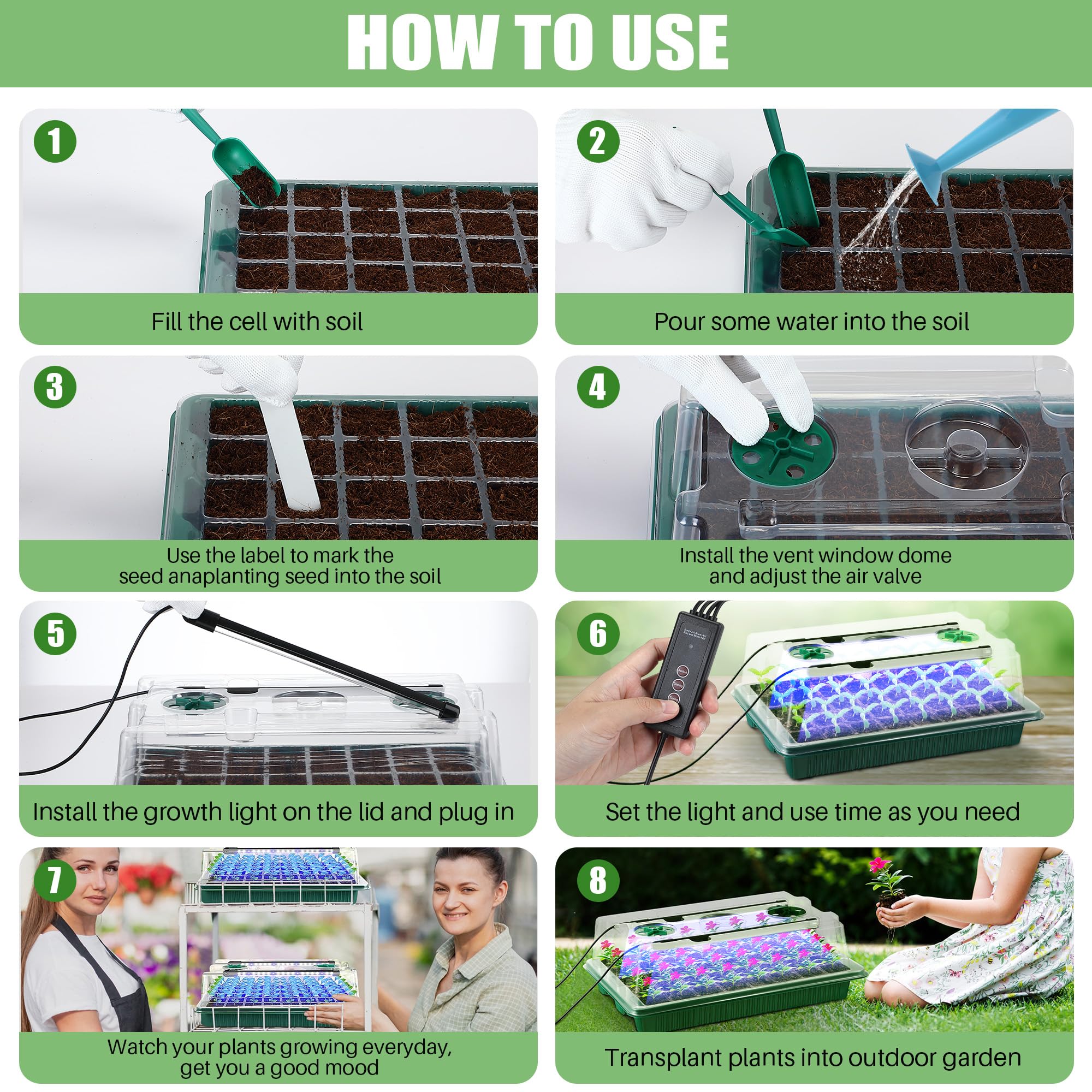 2 Pack Seed Starter Tray with Grow Light