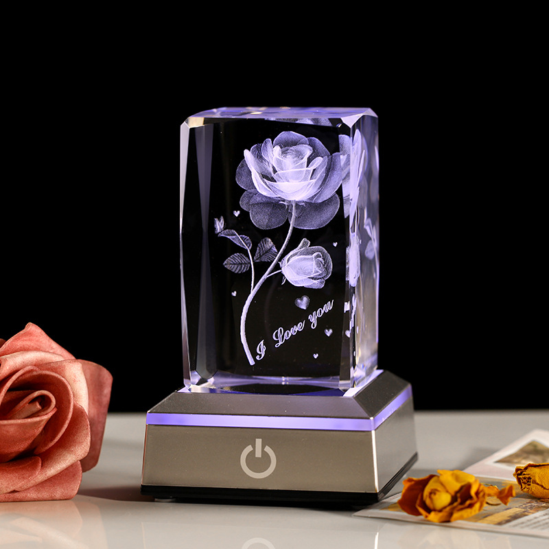 3D Rose Crystal Night Lamp