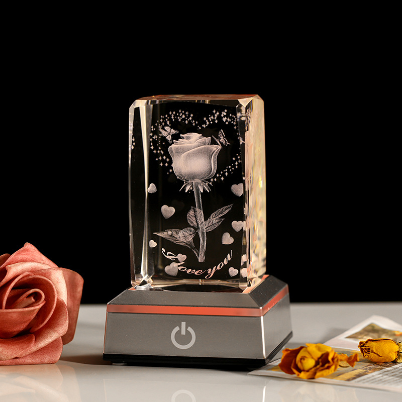 3D Rose Crystal Night Lamp