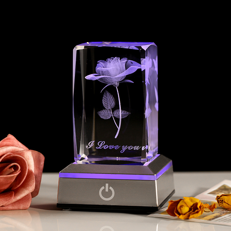 3D Rose Crystal Night Lamp