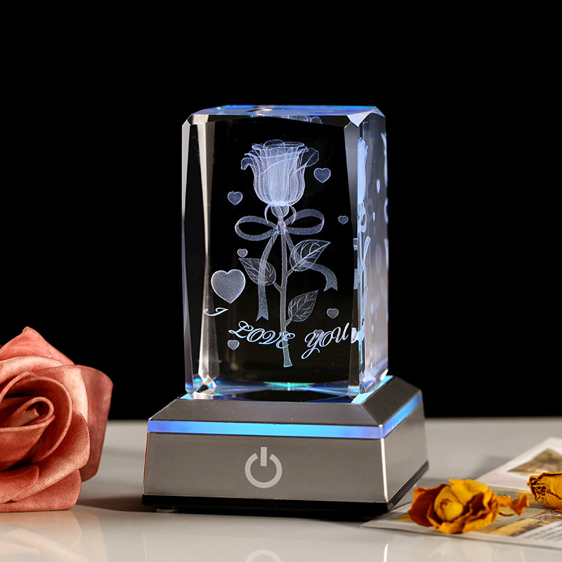 3D Rose Crystal Night Lamp